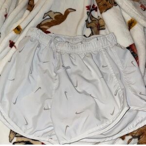 Nike Women's White With Grey Nike Logos Athletic Shorts, Small